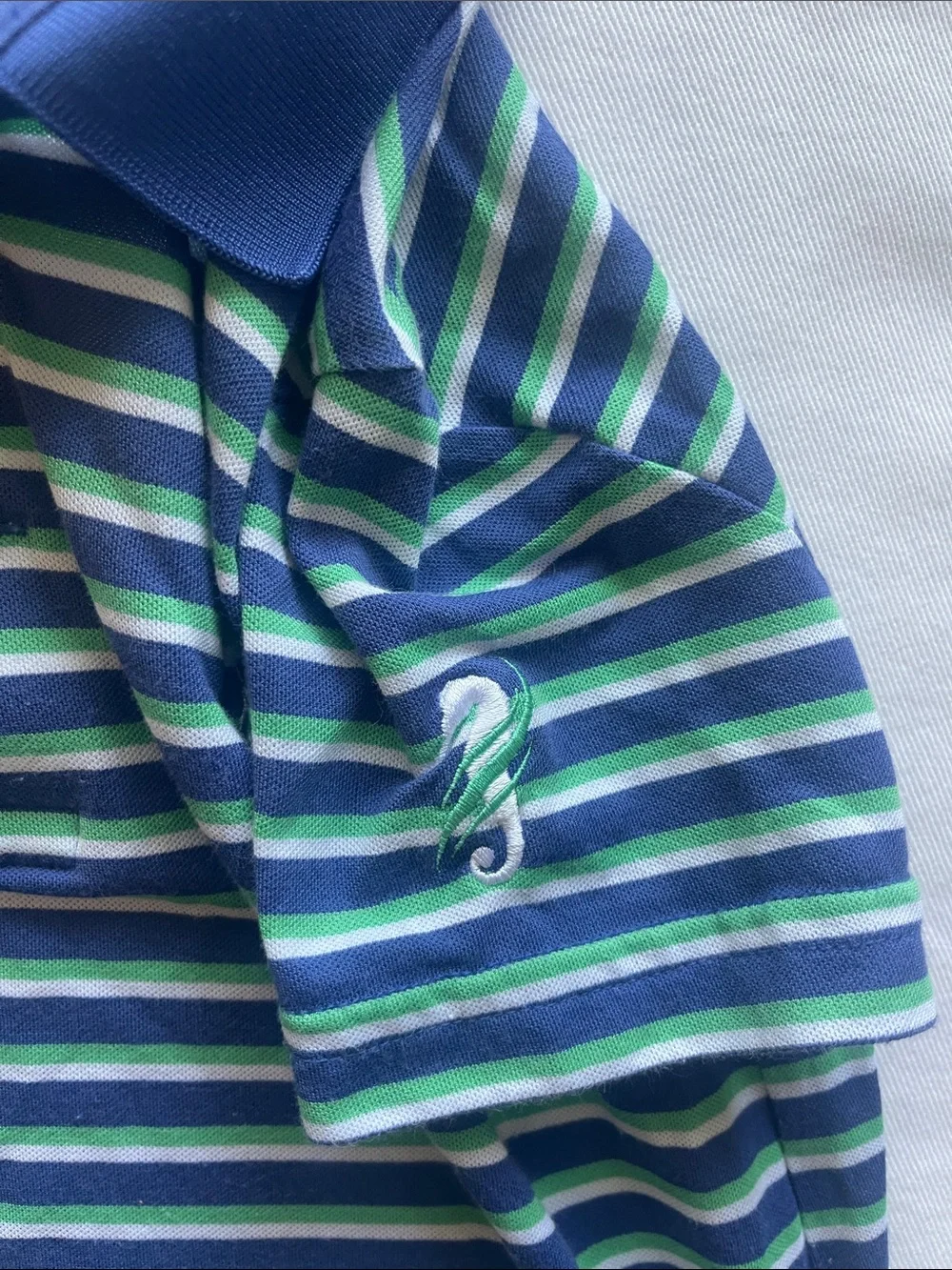 Ralph Lauren Boys Size 5 Navy, Blue & Green Striped Polo Shirt